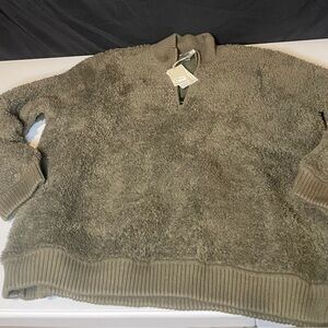 NWT Barefoot Dreams CozyChic Olive Shearling 1/2 Zip Pullover‎ Sweater XXL